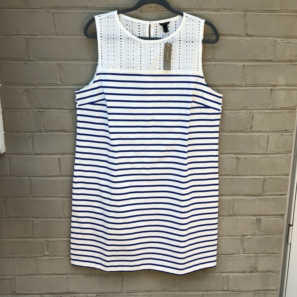 NWT J.Crew Size L Blue Striped Shift Dress